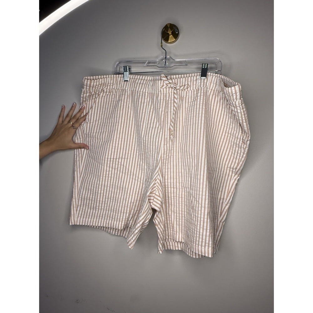 Denim & Co. Petite Striped Seersucker Short Sandaluood, Petite 2X‎